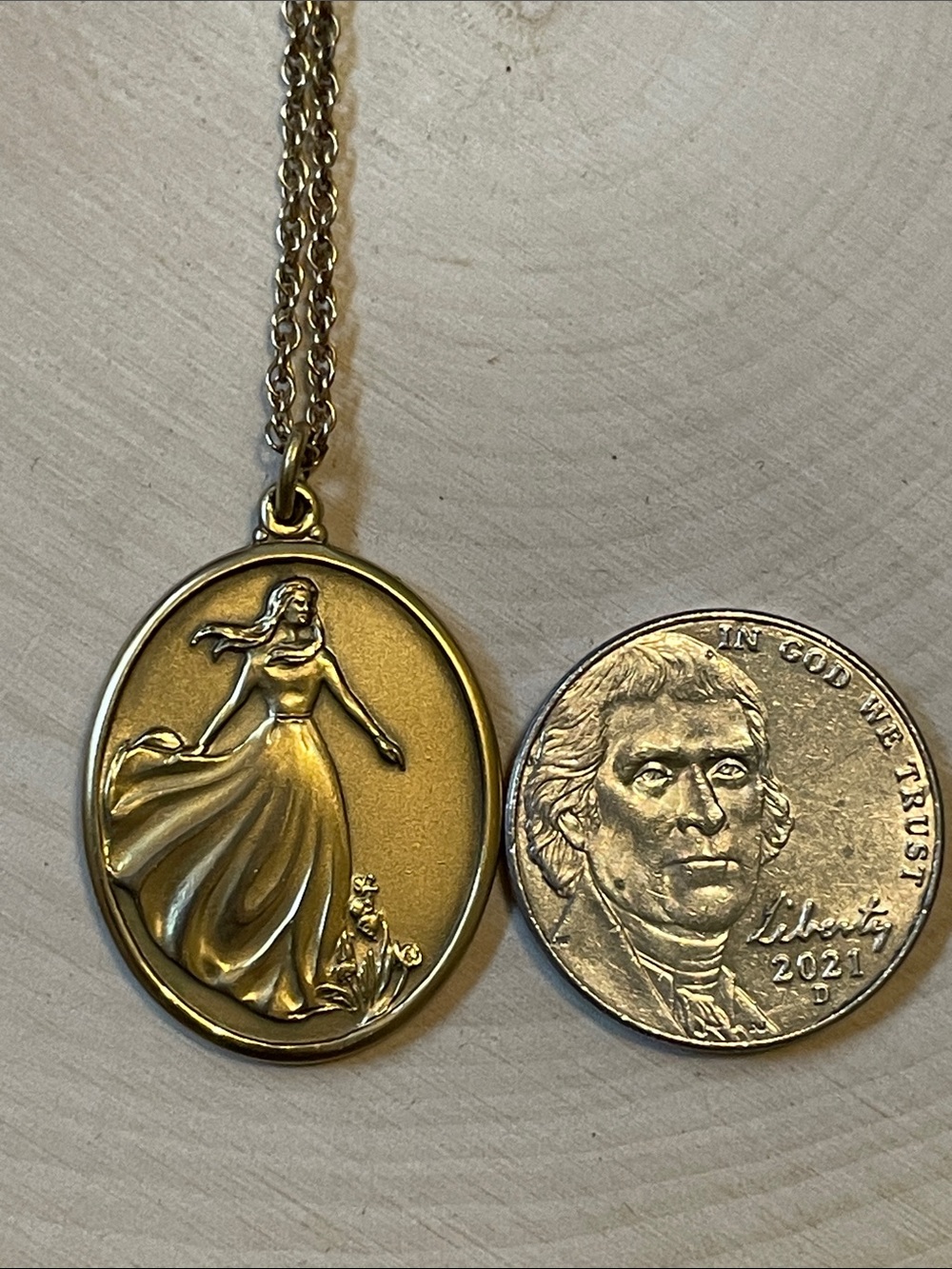 Gold-tone Oval Woman Repousse Medallion Necklace - Picture 2 of 8